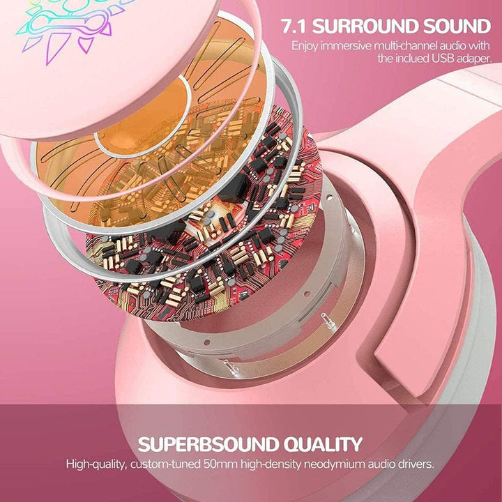 Gaming-Headset Pink, Niedliches Katzenohr-Headset, 7.1-Surround-Sound-Gaming-Headset Mit Einstellbar