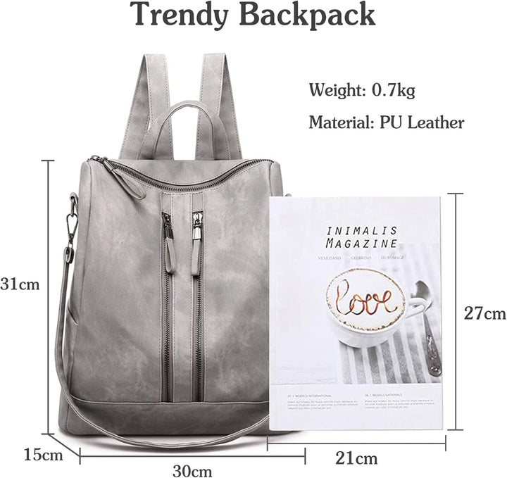 PORRASSO Mode Rucksack Damen Umhängetasche Frauen Wasserdicht Daypack Mädchen Schultasche Leder Ruck
