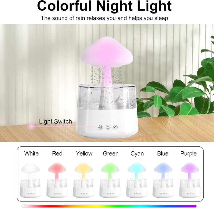 Regenwolken Luftbefeuchter für Schlafzimmer und grosse Räume, Pilz Öldiffusor mit LED-Leuchten in 7