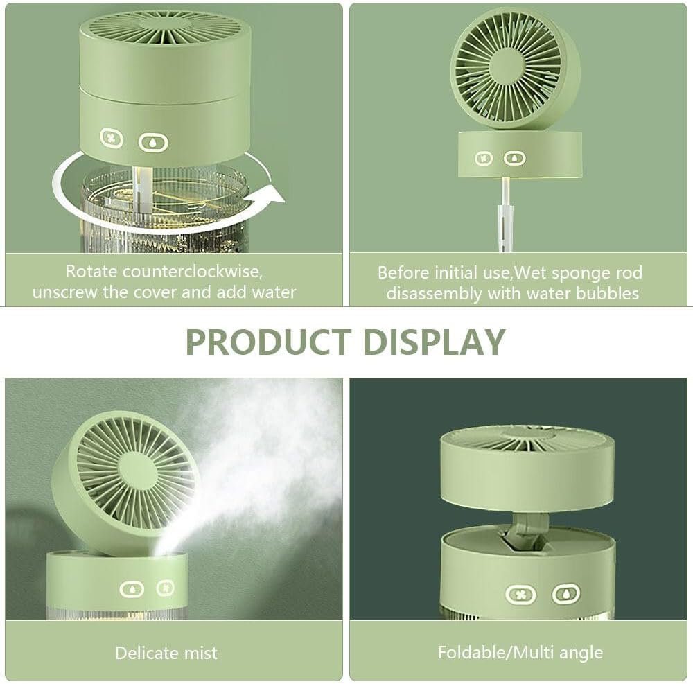 Tischventilator mit Wasserkühlung, Mini Ventilator mit Kühlen Nebel, 3 Windmodi, Nachtlichter, Schre