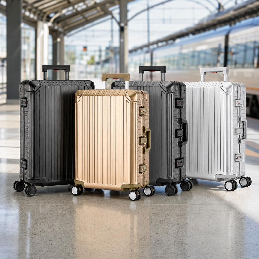 Travelhouse 100% Aluminium Reisekoffer Tokyo Champagner L-72cm Hartschalenkoffer 2X TSA Zahlenschlos
