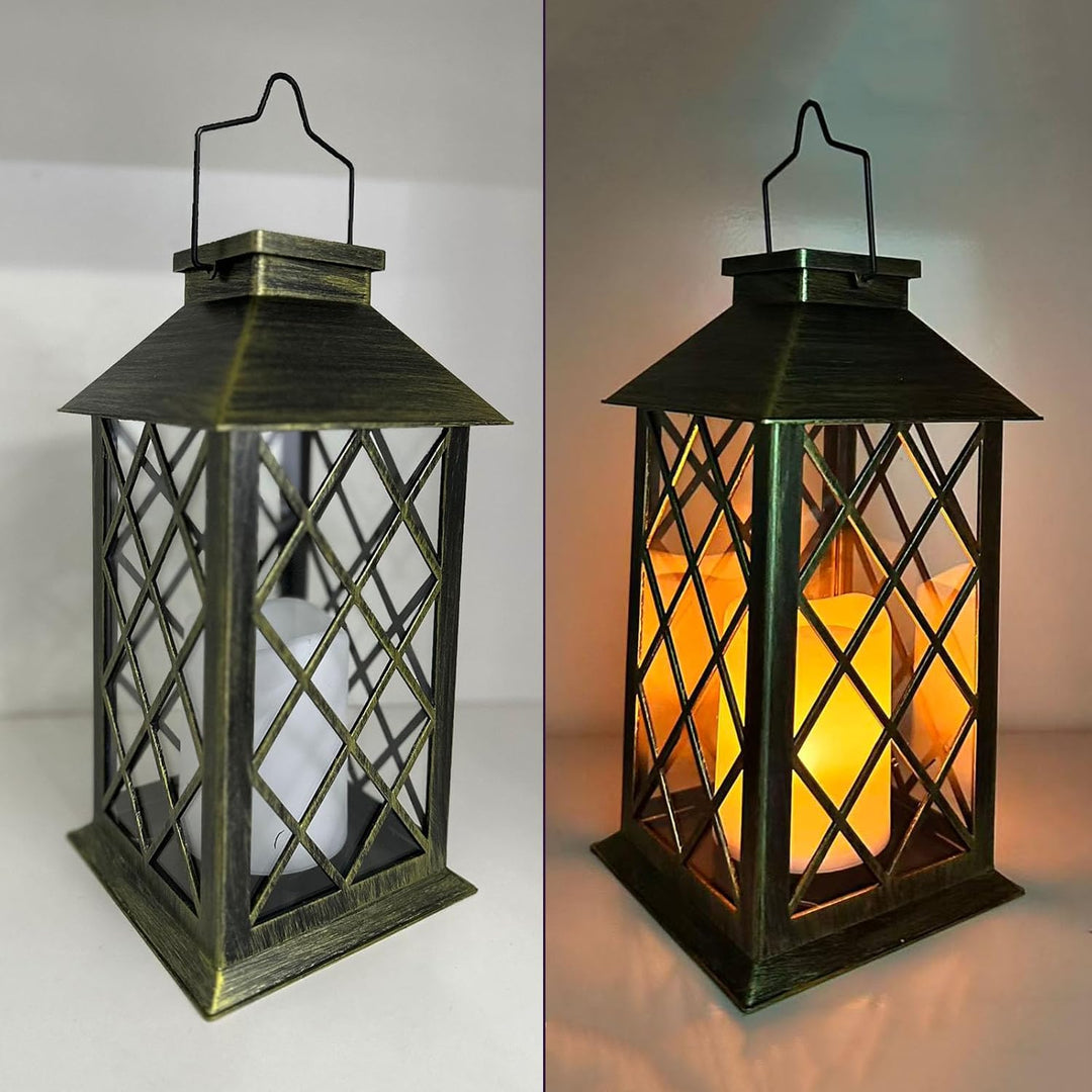 Yowin Solarlaterne für Aussen 35cm Grosse Solarlampen Garten mit Flammeneffekte Kerze, Gewalztes Gla