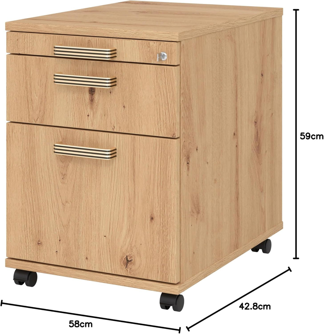 bümö Rollcontainer mit Hängeregistratur, Container abschliessbar aus Holz in Asteiche - Rollwagen fü