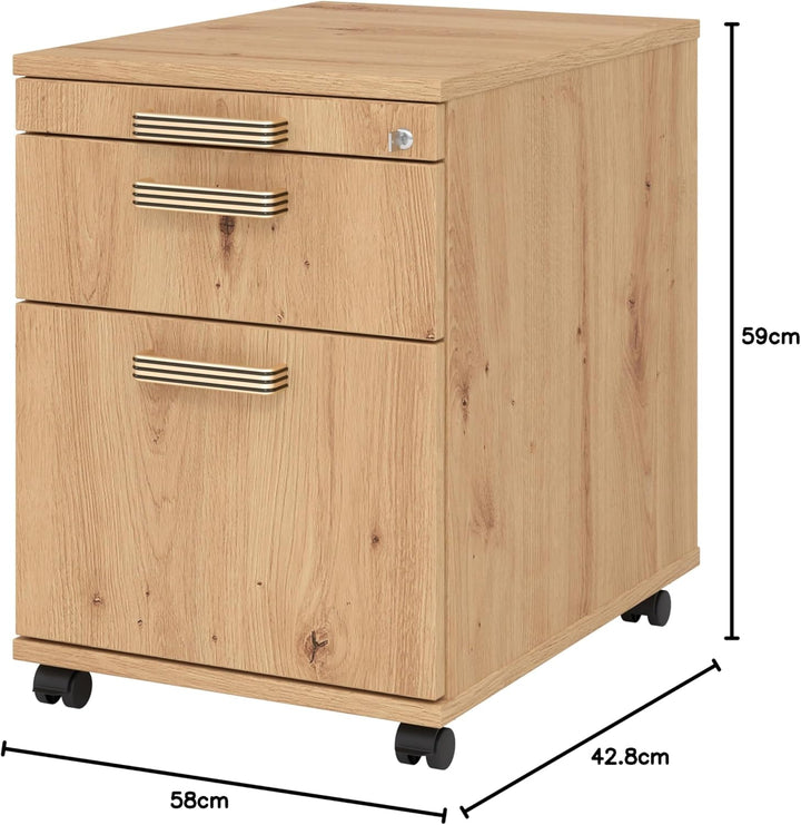 bümö Rollcontainer mit Hängeregistratur, Container abschliessbar aus Holz in Asteiche - Rollwagen fü