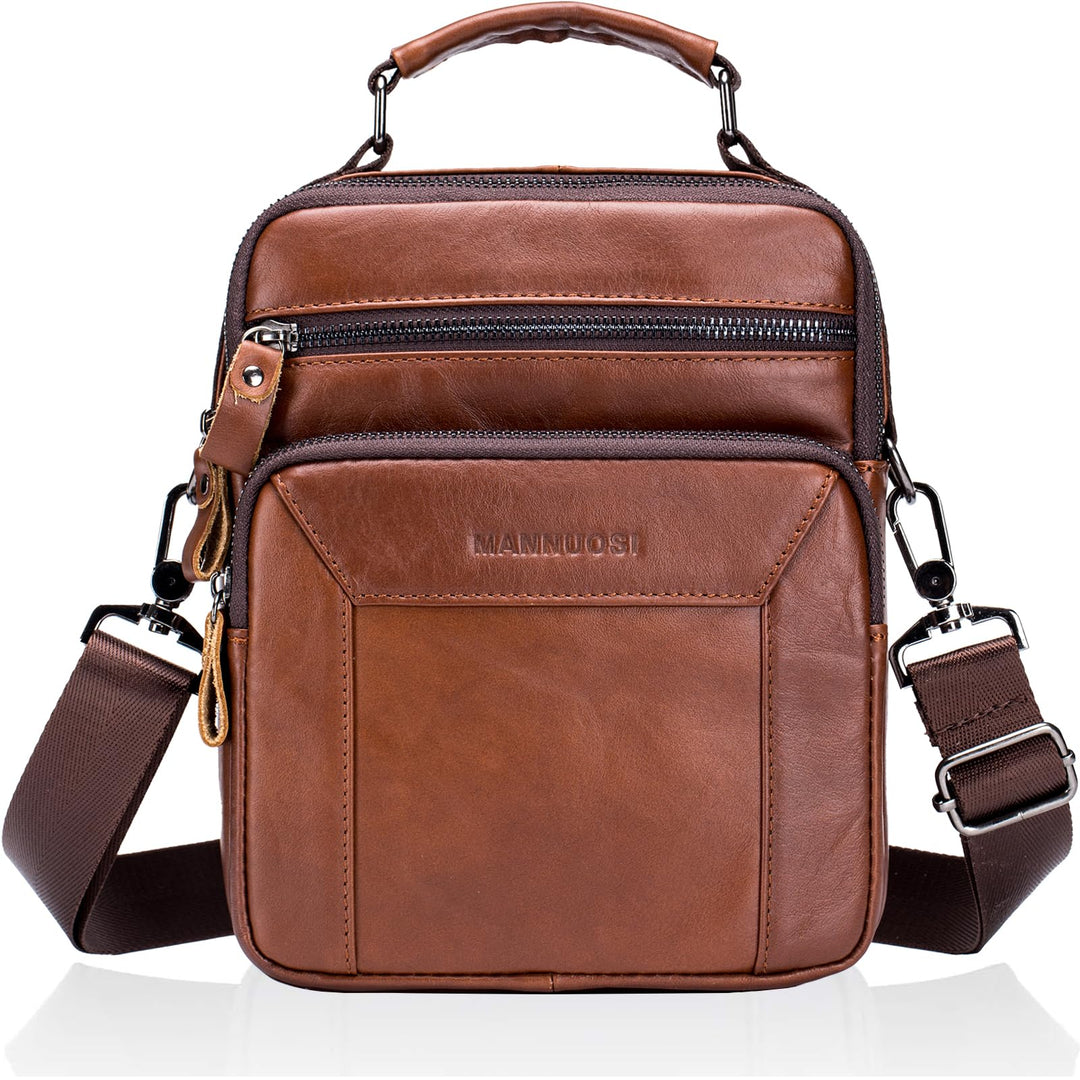 MANNUOSI Herren Schultertaschen business Freizeit Henkeltaschen echtleder vintage Handtaschen Einhei