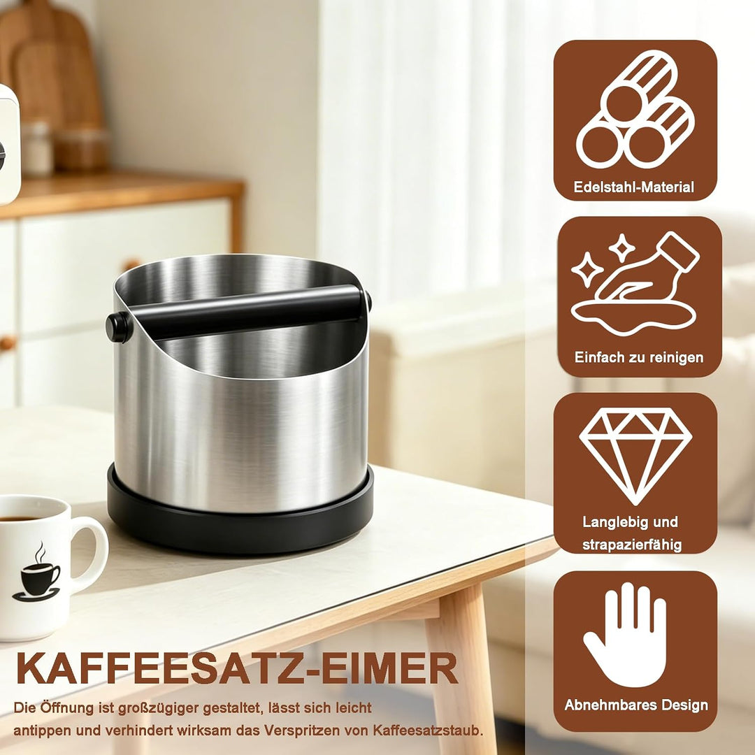 700 ml Abklopfbehälter für Siebträger aus Edelstahl, Espresso Knock Box mit abnehmbarer Klopfstange
