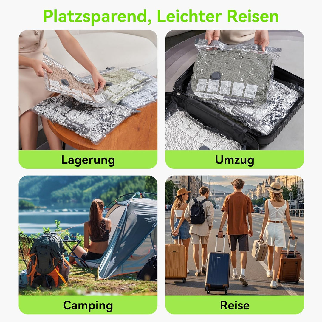 12 Stück Reise-Vakuumbeutel für Kleidung mit USB- und Typ-C-Pumpe, Kompressionsbeutel für Koffer, Ru