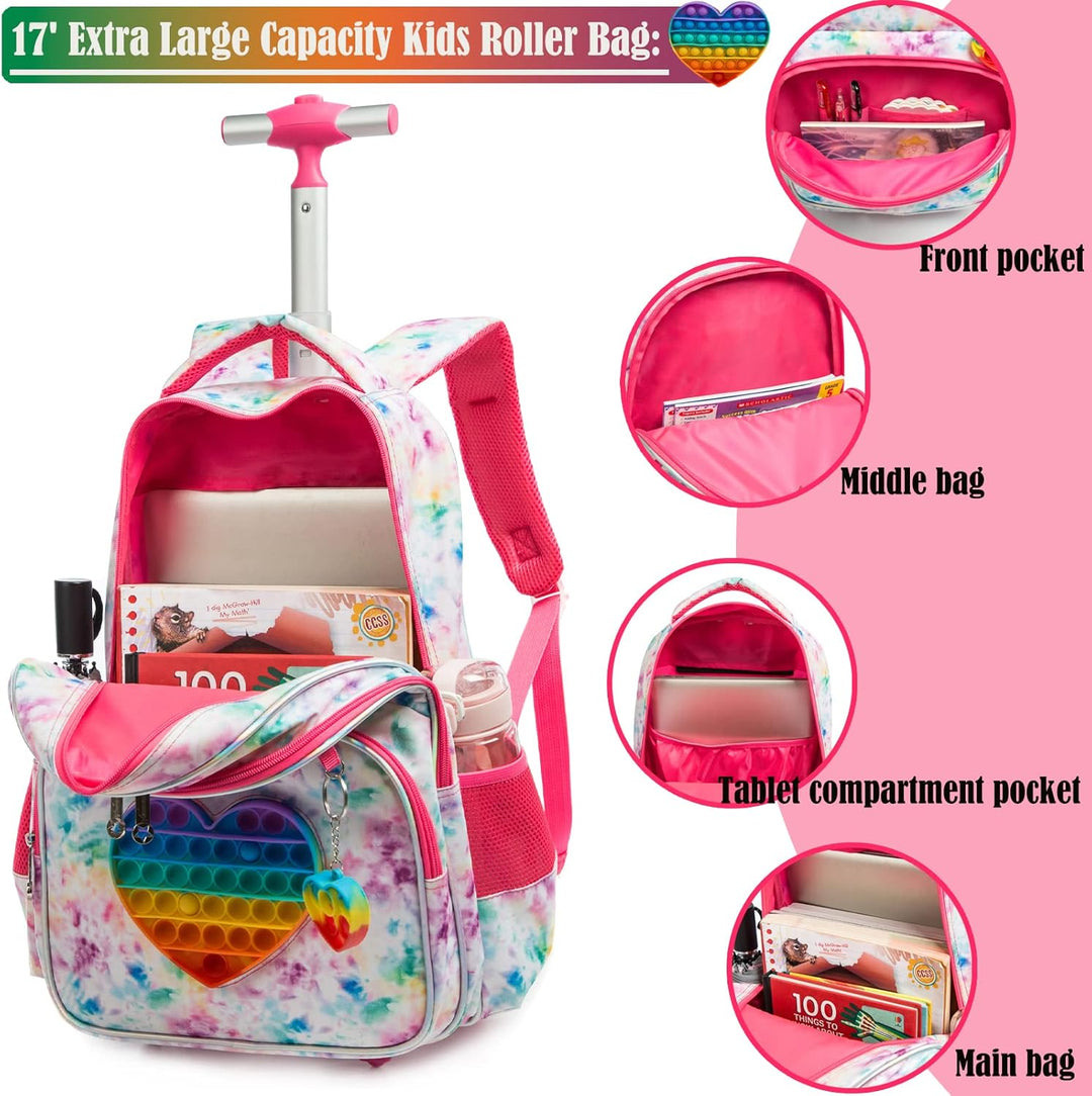 Rucksack Mädchen Schulranzen Trolley Schulrucksack Teenager 3PCS 17” Kinder Schultrolley Geeignet fü