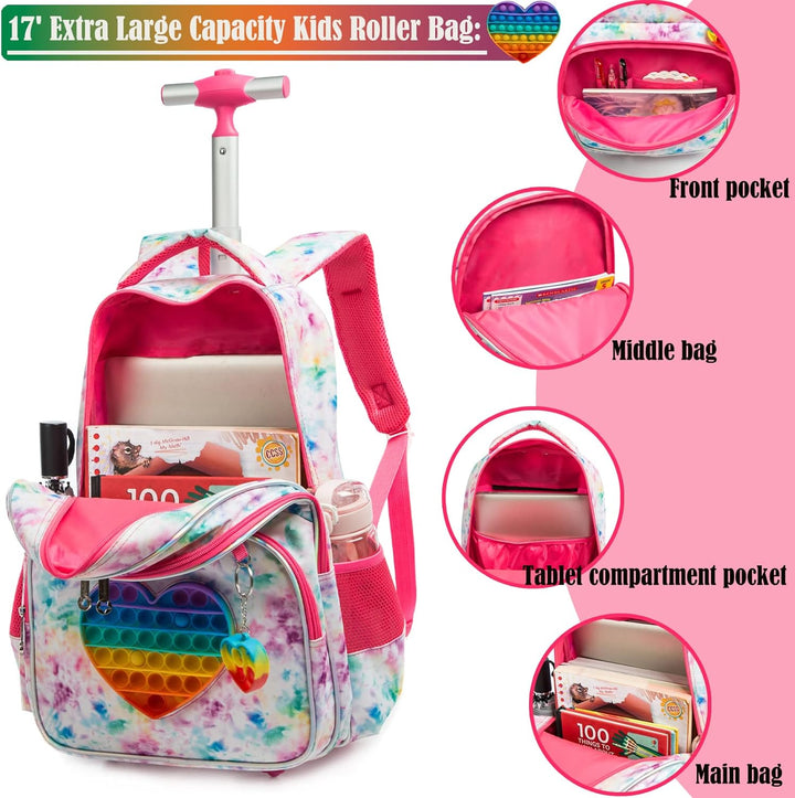 Rucksack Mädchen Schulranzen Trolley Schulrucksack Teenager 3PCS 17” Kinder Schultrolley Geeignet fü