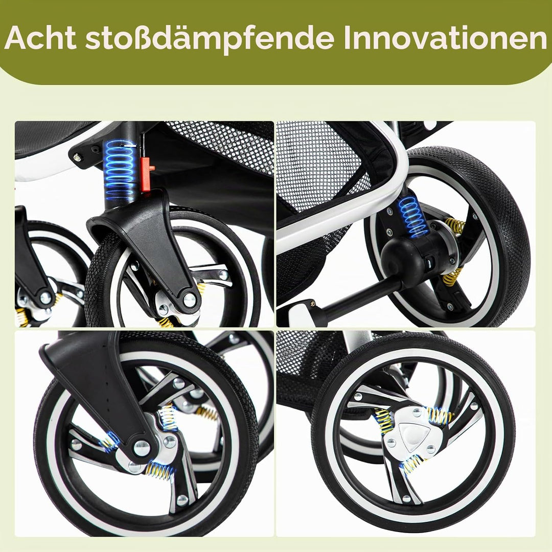 Gcarebb 3-in-1-Kinderwagen aus PU-Leder, Stadtkinderwagen mit Autositz, tragbarer Ein-Klick-Klappsto