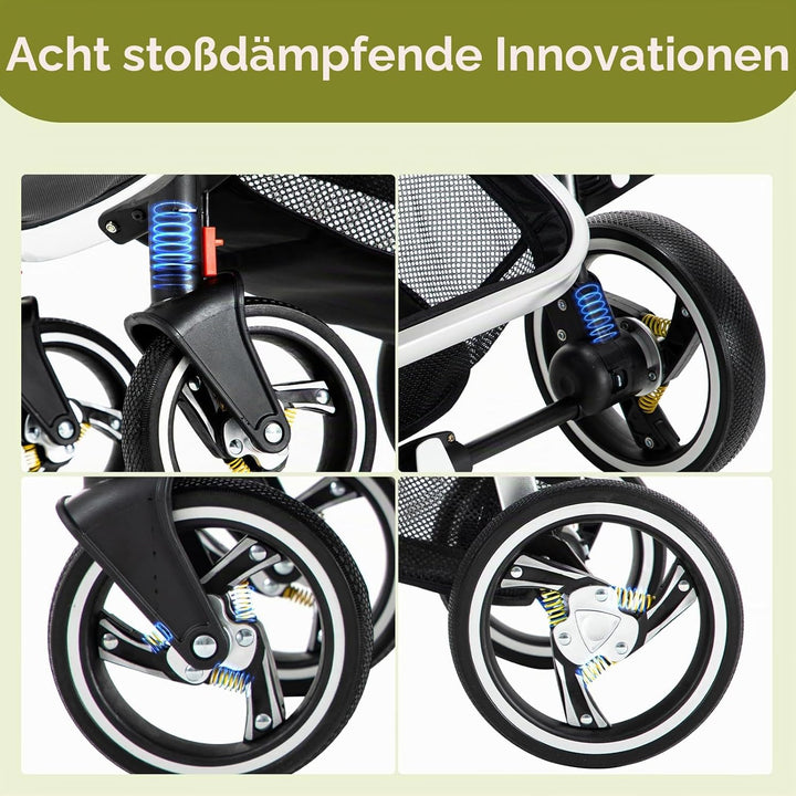 Gcarebb 3-in-1-Kinderwagen aus PU-Leder, Stadtkinderwagen mit Autositz, tragbarer Ein-Klick-Klappsto