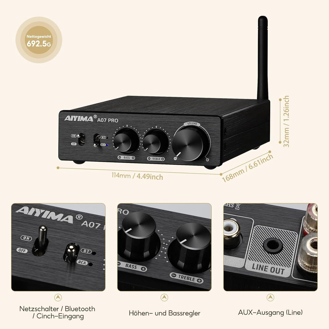AIYIMA A07PRO TPA3255 Mini-Leistungsverstärker 2.0/2.1-Kanal-Audioverstärker 300 W x 2 Klasse D Hi-F