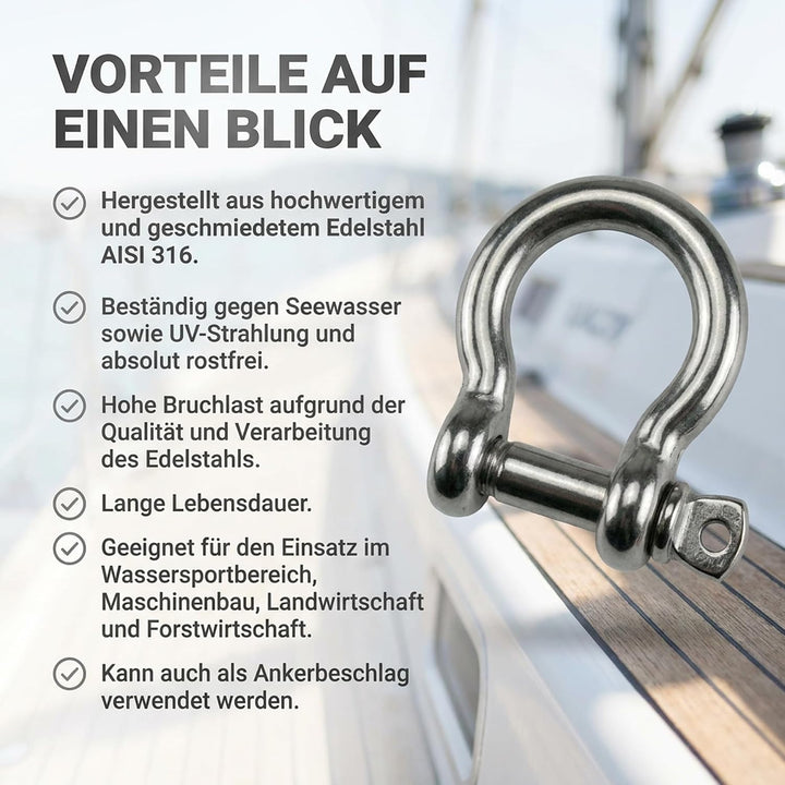 ARBO-INOX Rundschäkel geschweifte Form aus Edelstahl A4 geschmiedet 16 mm, 16 mm