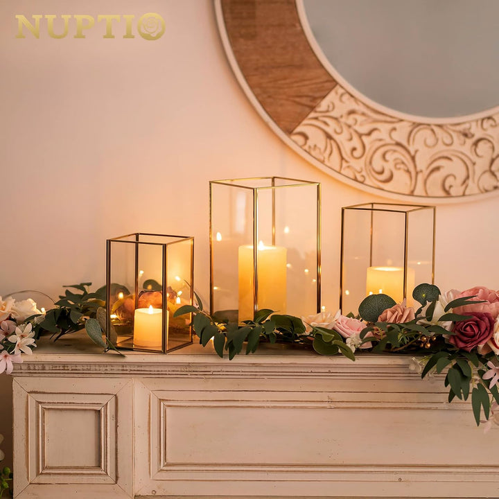 Nuptio Kerzenständer Glas Windlicht: Set von 3 Gross Kerzenhalter Stumpenkerzen, Dekorative Laternen