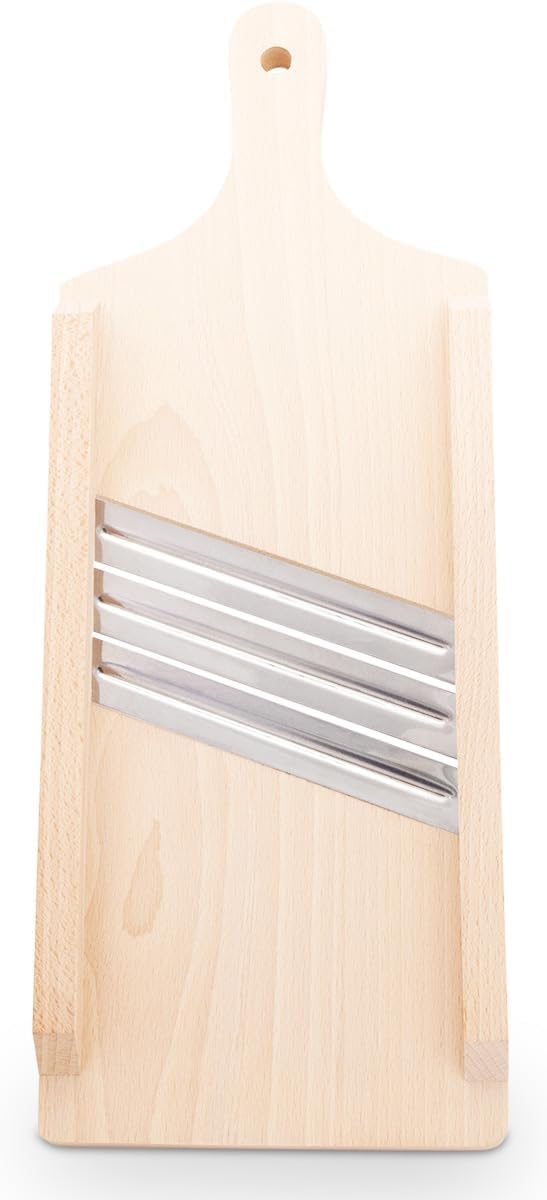 KERAZO Krautreibe aus Buchenholz mit 3 scharfen Edelstahl Messer mit Haltegriff 42x16cm Krauthobel G