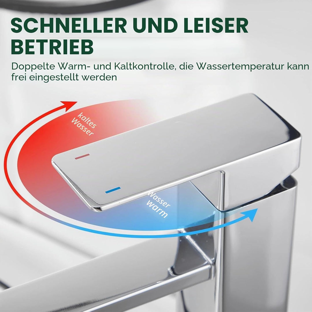 Hohe Wasserhahn Bad mit Ablaufgarnitur, Waschtischarmatur Einhand Klein Einhebelmischer Waschbeckena