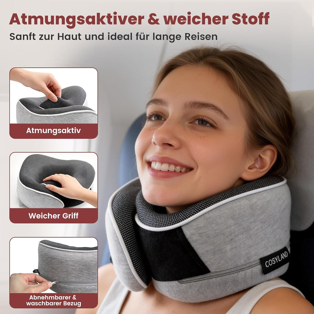 COSYLAND Nackenkissen Flugzeug & Auto - 360° Support Memory Foam Reisekissen Verstellbar - Ergonomis