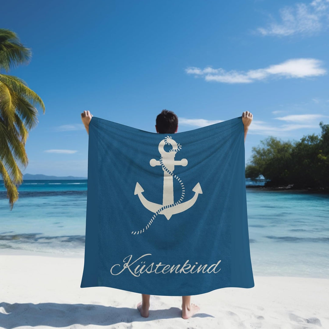 MTOnlinehandel Kuscheldecke flauschig 150x200 cm, Maritime Wohndecke Anker Küstenkind, Sofadecke, Ta