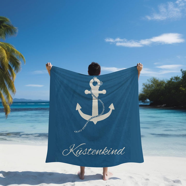 MTOnlinehandel Kuscheldecke flauschig 150x200 cm, Maritime Wohndecke Anker Küstenkind, Sofadecke, Ta