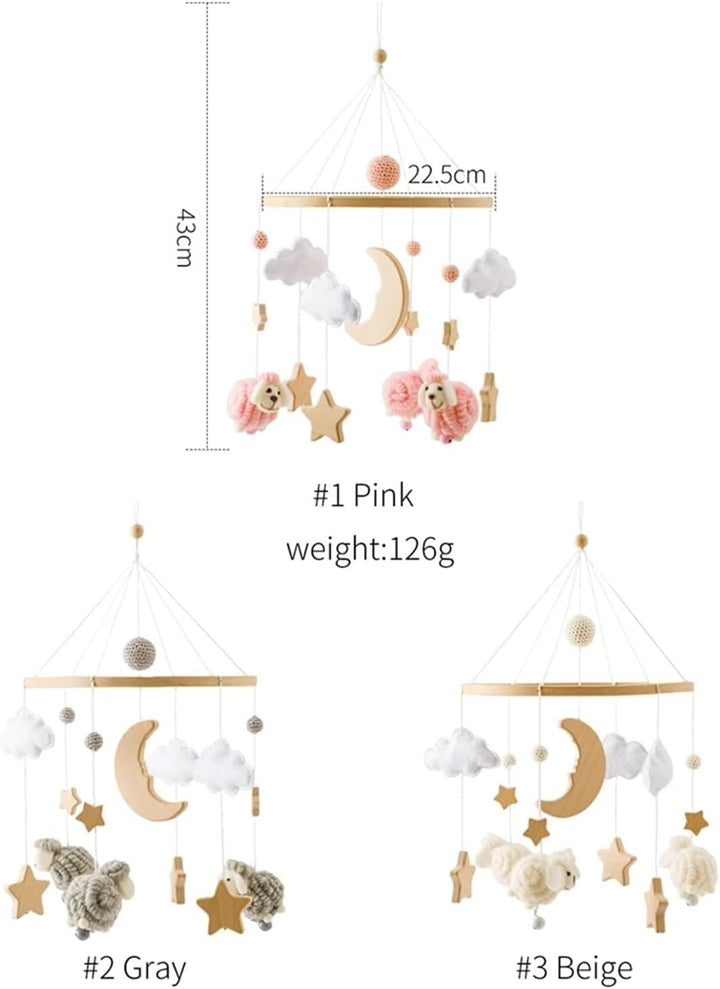 Tiere Mobile Baby Windspiele, Stern Mond Lamm Mobile Baby Holz mit Filzbällen, Mobile Baby Mädchen B