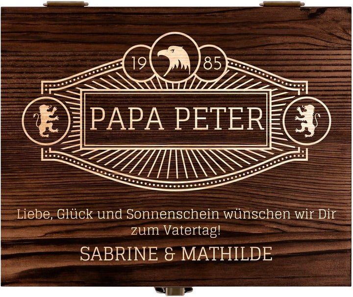Maverton Whisky Steine Set - in Holzbox mit Gravur - 8 Eiswürfel + 2 Whisky Gläser + Zange + Samtbeu