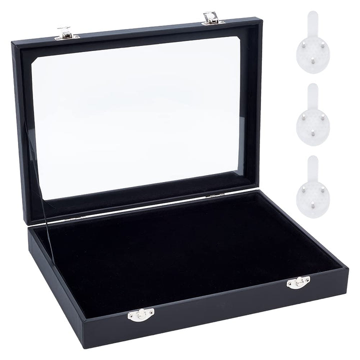 NBEADS Samt Anstecknadel Vitrine, Schwarz Holz Präsentationsboxen Mit Glasfenster Samt Pin Schattenb