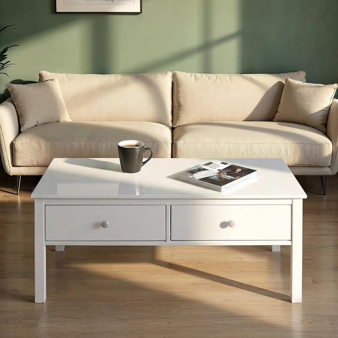 Inter Link Couchtisch aus Kiefer Massivholz mit Schublade – Wohnzimmertisch – Robuster Sofatisch mit