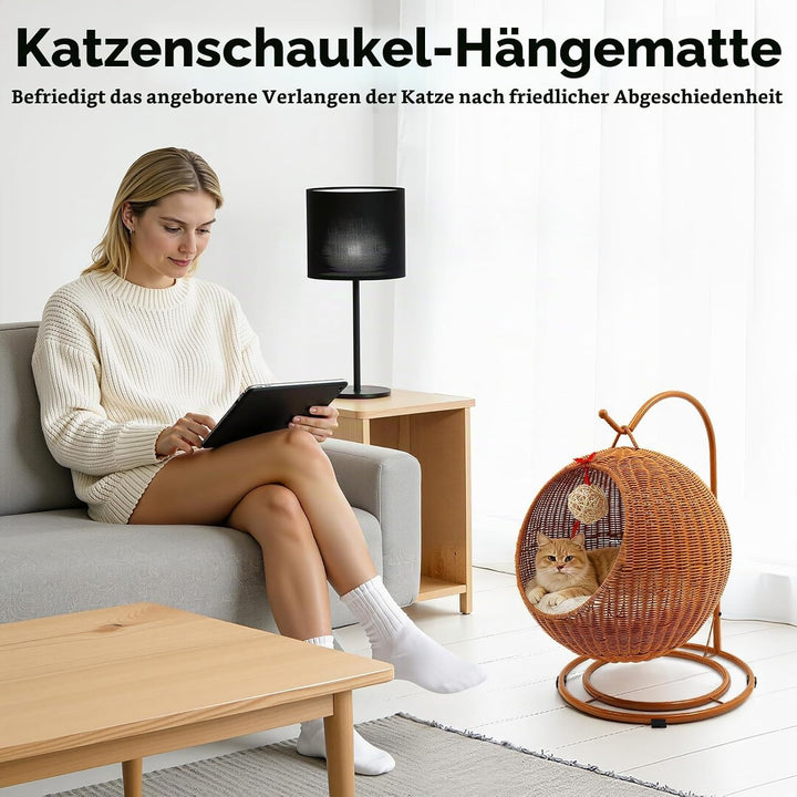 Katzenschaukel - Hängesessel für Katzen, KatzenhäNgematte, Rattan äHnliche HäNgekorb-KatzenhöHle, Fr