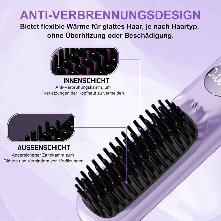 Kabellose Haarglätter Bürste - 3 Temperaturstufen, professionelle Keramikbeschichtung, Ionentechnolo