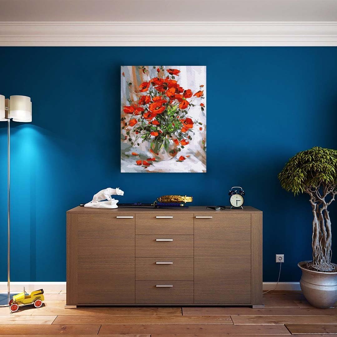 Artnapi Malen nach Zahlen Erwachsene mit Rahmen | DIY Handgemalt | Blumen - Rote Mohnblumen | Kit fü