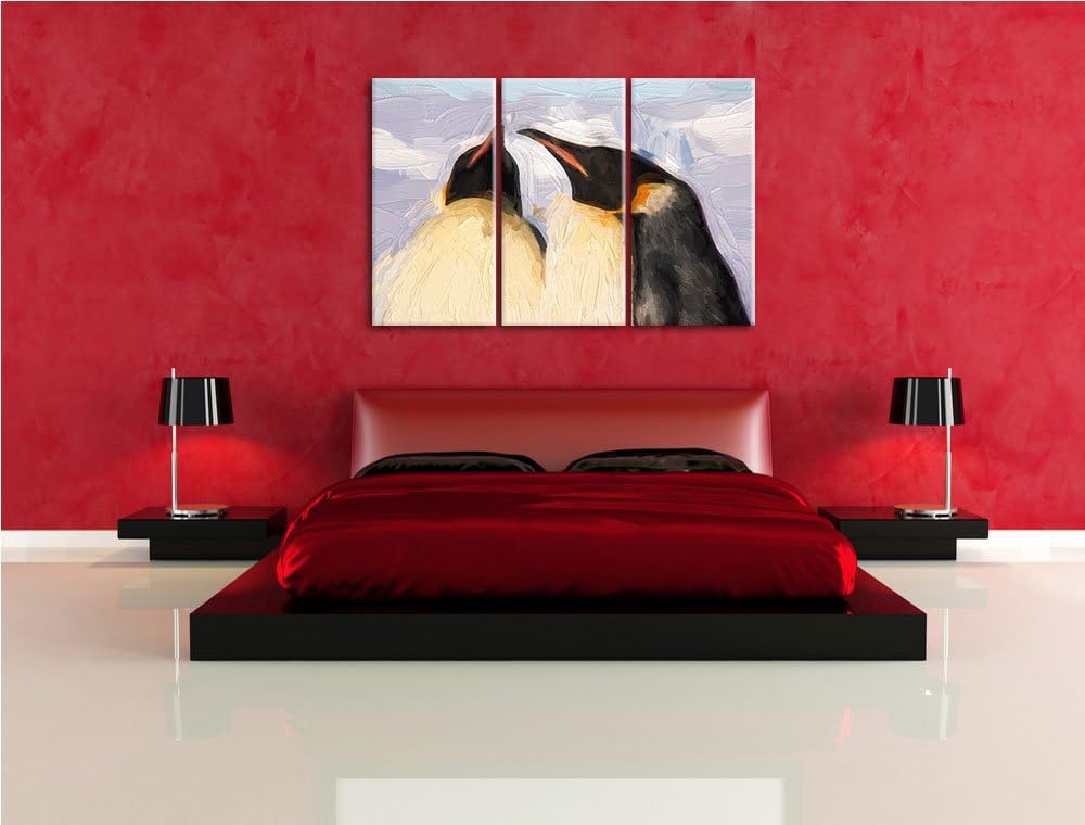 zwei prachtvolle Kaiserpinguine NewArt 3-Teiler Leinwandbild 120x80 Bild auf Leinwand, XXL riesige B