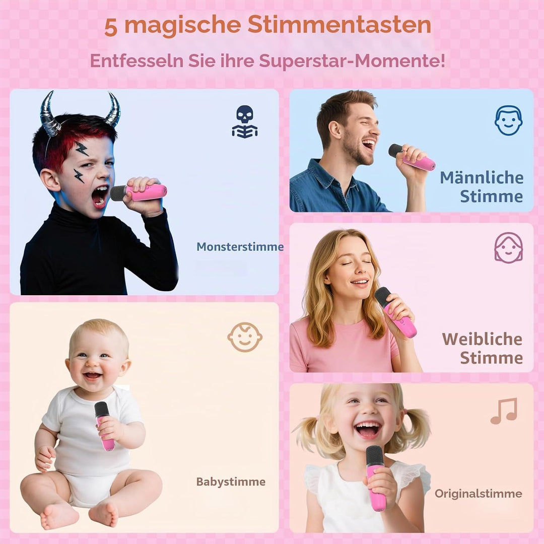 Karaoke Maschine mit 2 Karaoke Mikrofon, Tragbaren Bluetooth Lautsprecher für Erwachsene/Kinder, Ges