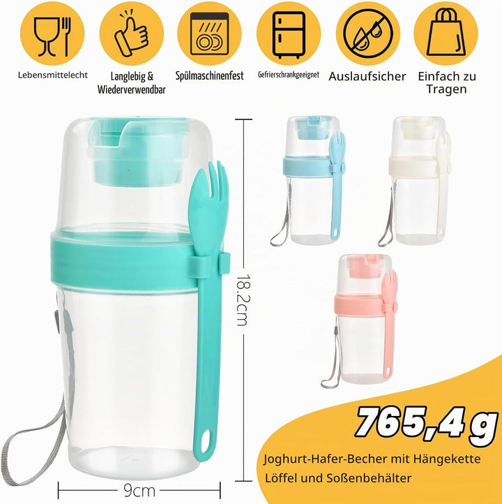 Müslibecher to Go, 4 Stück Jogurtbecher für Unterwegs mit löffel, Joghurt to Go Becher, Doppelschich