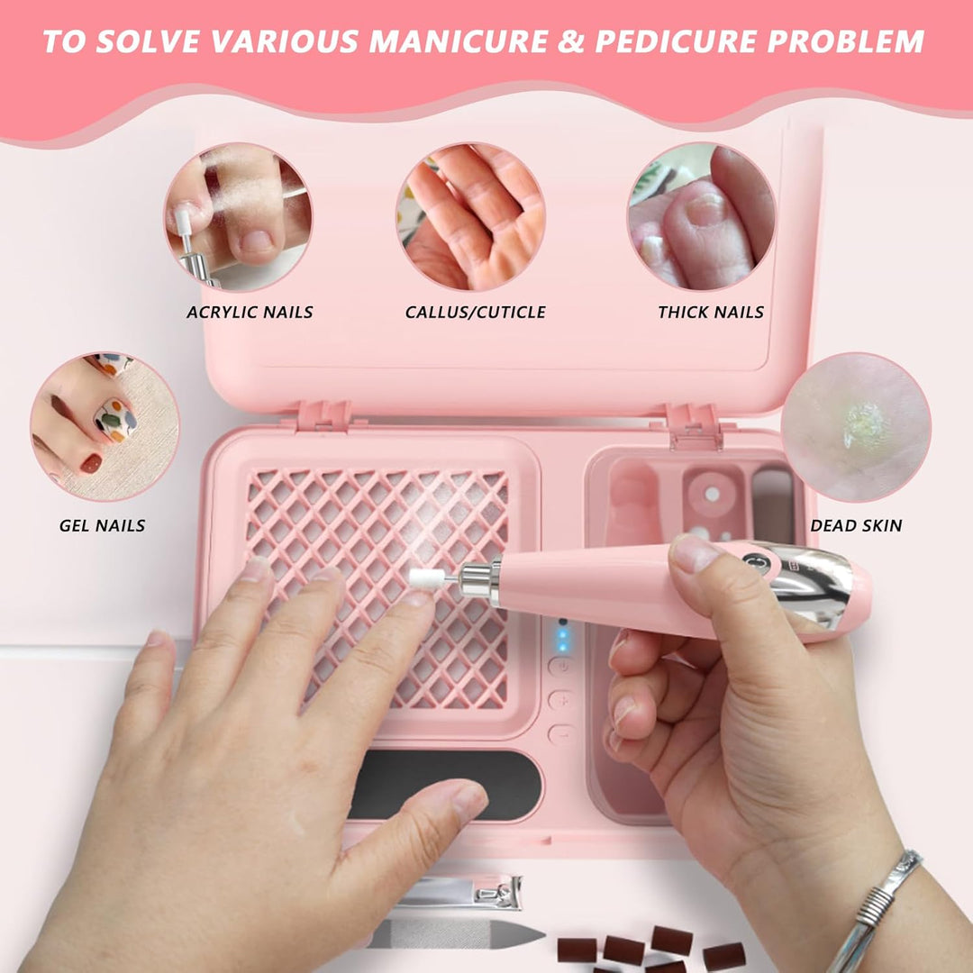 Nagelstaubsauger mit Elektrischer Nagelfräser, Professioneller Nagelbohrer und Staubabsauger 2-in-1,