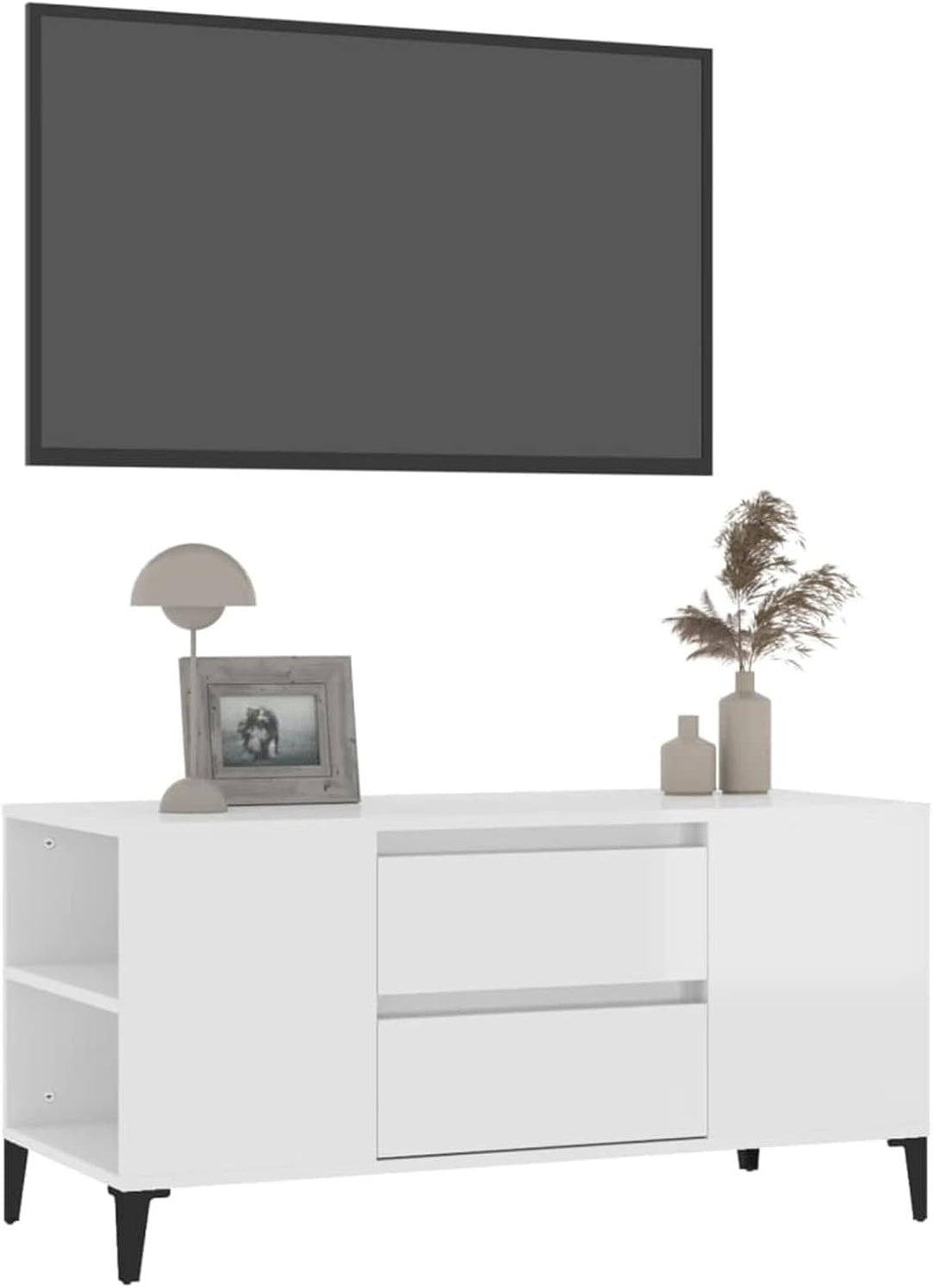 Tidyard TV Schrank Lowboard mit 4 offene Fächer und 2 Schubladen TV Möbel Fernsehschrank Fernsehtisc