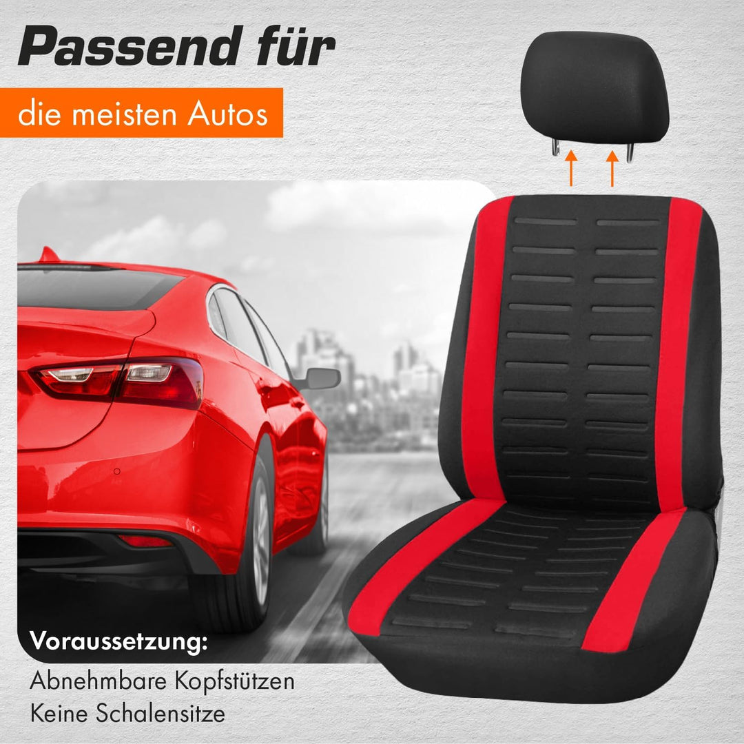 Upgrade4cars Autositzbezüge Set Universal | Auto-Schonbezüge für die Vordersitze & Rückbank in Rot K