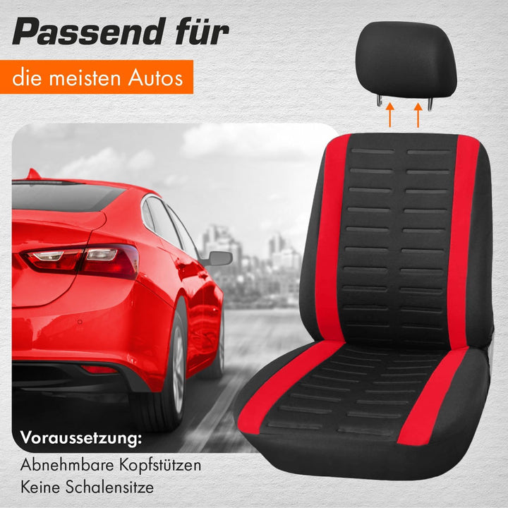 Upgrade4cars Autositzbezüge Set Universal | Auto-Schonbezüge für die Vordersitze & Rückbank in Rot K