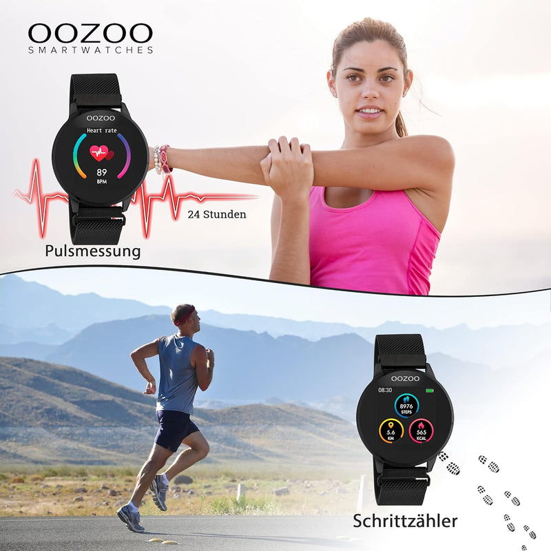 Oozoo Smartwatch Unisex Fitnessuhr (Gold/Schwarz Metall), Gold/Schwarz Metall