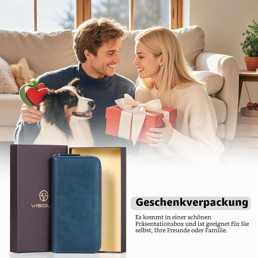 VISOUL Premium Brieftasche Echtleder/Italienisches Leder mit RFID-Schutz, XL Geldbörse für Herren Bl