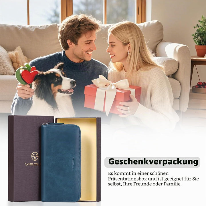 VISOUL Premium Brieftasche Echtleder/Italienisches Leder mit RFID-Schutz, XL Geldbörse für Herren Bl
