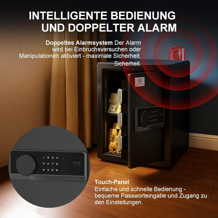 EXTRALINK Tresor für Zuhause – Elektronischer Safe mit Touchscreen, Doppelalarm, Feuerfest, Wandmont