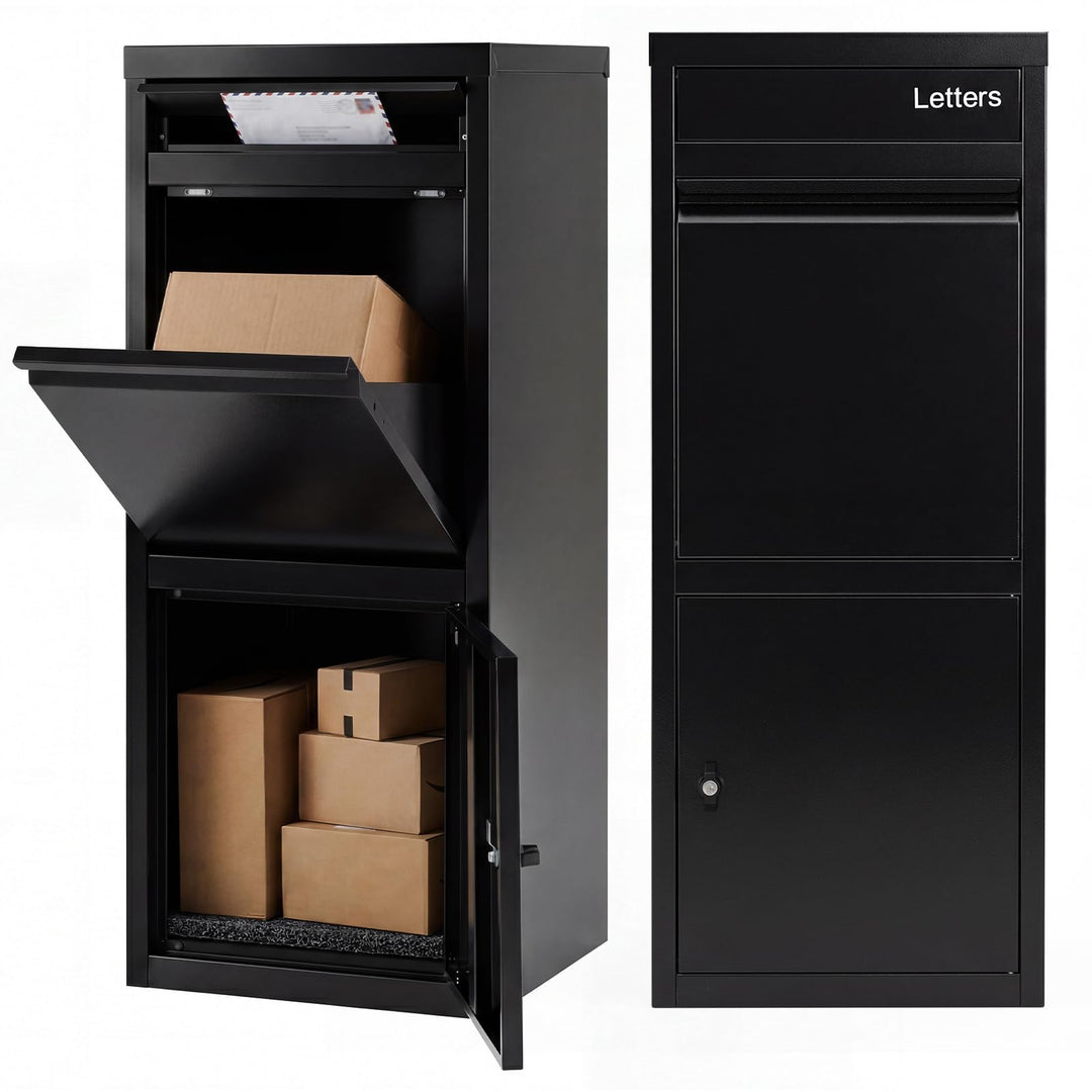 COSTWAY Paketbox, Paketbriefkasten mit Paketfach, Brief- und Paketabgabeschlitz, Postbox aus Metall