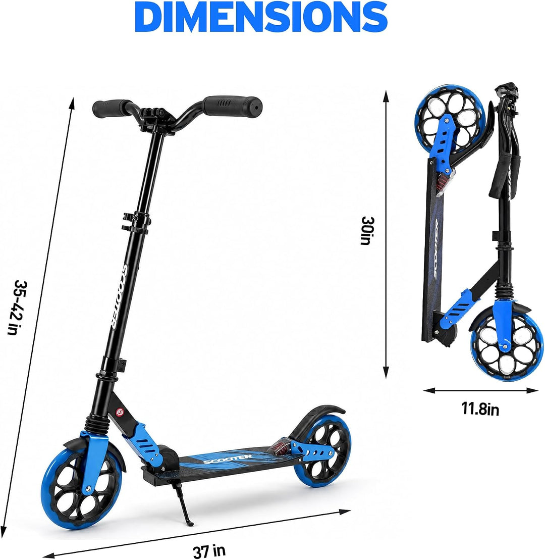 TENBOOM Kinderroller mit Doppelstossdämpfersystem | Höhenverstellbarer Lenker | Neue grosse LED-Blin