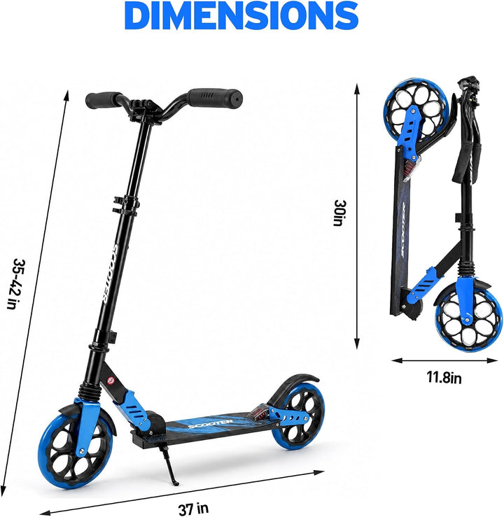 TENBOOM Kinderroller mit Doppelstossdämpfersystem | Höhenverstellbarer Lenker | Neue grosse LED-Blin