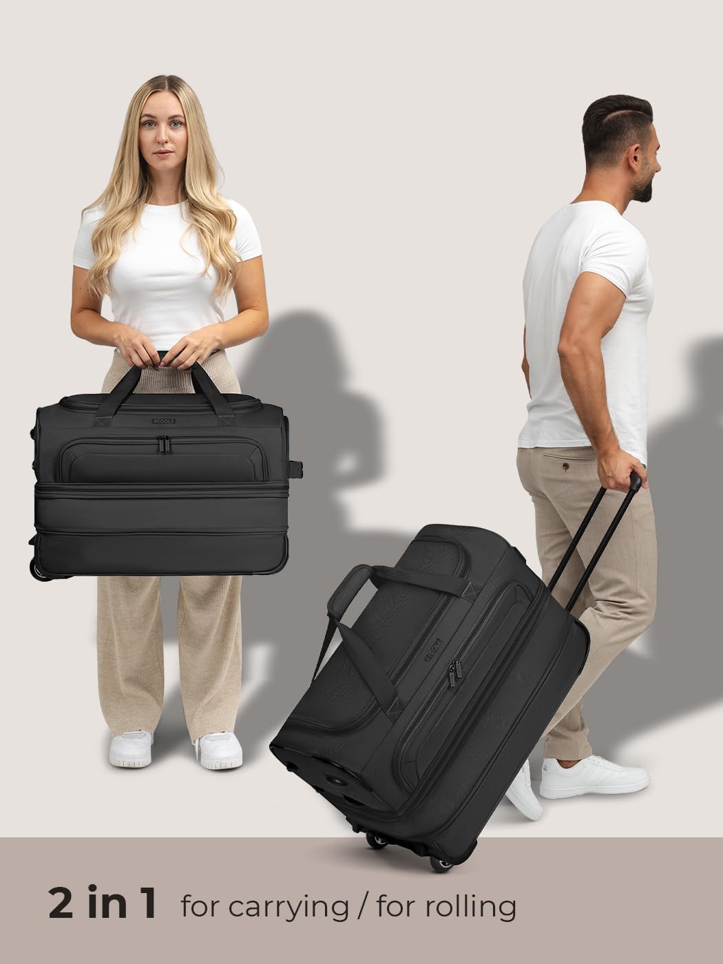 REDOLZ 2-Rollen MEDIUM Trolley-Reisetasche | Volumen mit Dehnfalte erweiterbar von 51 auf 64 Liter |