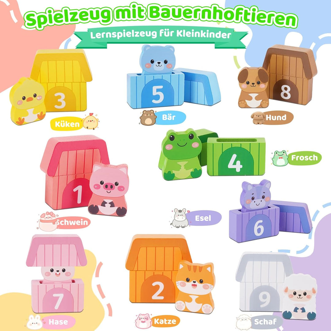 KMTJT Montessori Holzspielzeug ab 1 Jahr – Bauernhof Tier-Puzzle &amp; Sortierspiel mit Zahlen, Pädagogi