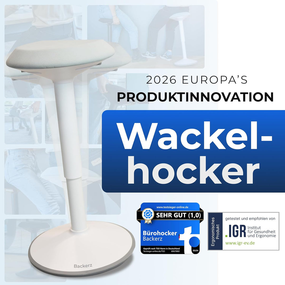 Backerz ergonomischer Wackel-Hocker - Bürohocker mit 55-80 cm Höhenverstellbar, Stehhocker, Arbeitsh