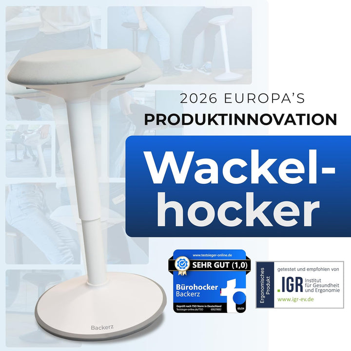 Backerz ergonomischer Wackel-Hocker - Bürohocker mit 55-80 cm Höhenverstellbar, Stehhocker, Arbeitsh