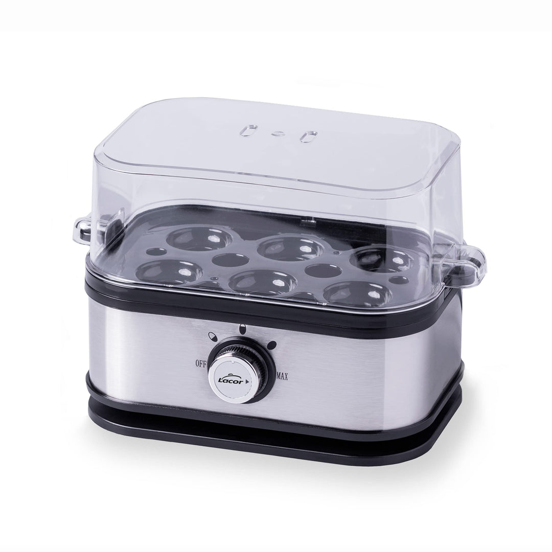 Lacor - 69344 - Eierkocher SIX OVUM, Edelstahl 18/10, 100% BPA-frei, 3 Kochstufen: Hart, Mollet, Was