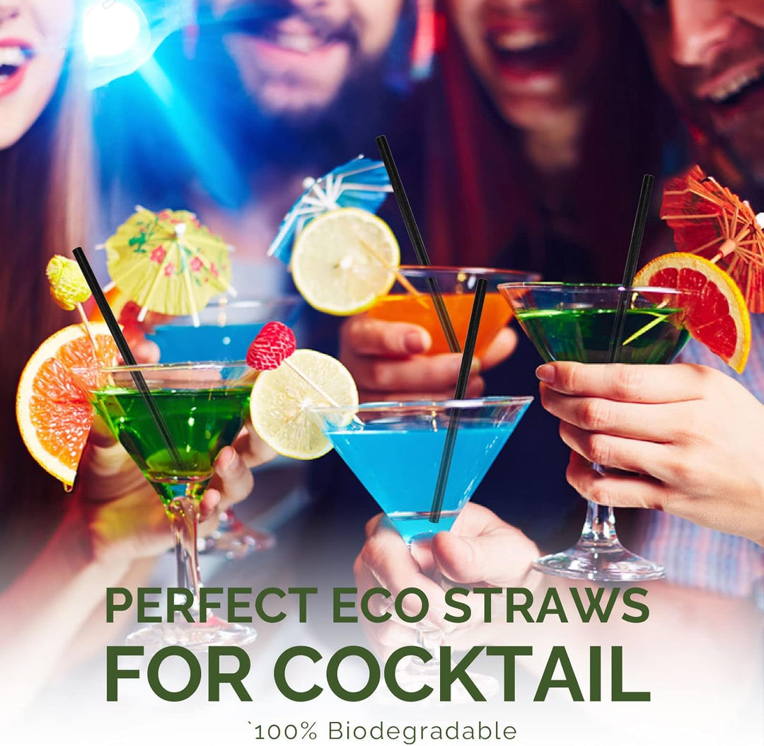 Kleine schwarze Papierstrohhalme für Cocktails, Kaffee & Short Drinks - 14,6 x 0,6 cm, 500 Stück - 1